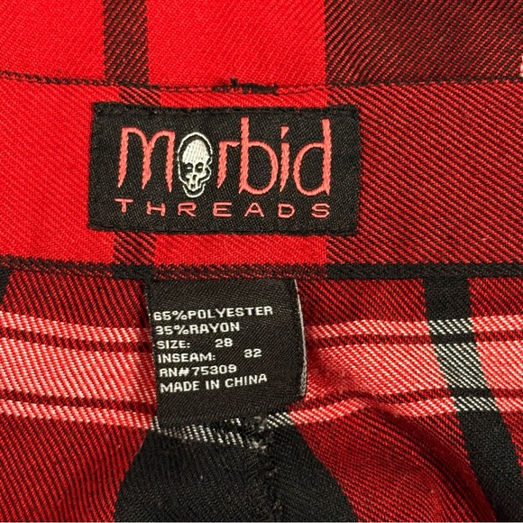 Morbid Threads | Red & Black Plaid Zipper & Ring Pants - Picture 12 of 13